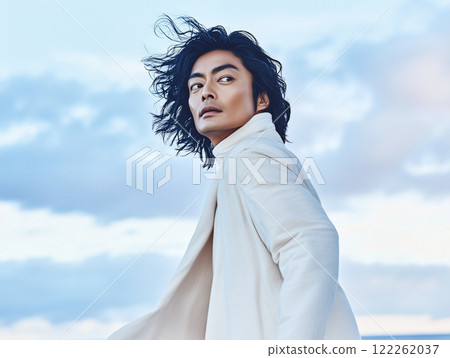 AI-generated image: Fashion portrait of a Western man with long black hair 122262037