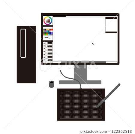 An image of drawing illustrations and manga with a desktop PC and a pen tablet An image of drawing illustrations and manga with a desktop PC and a pen tablet 122262518
