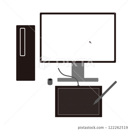 An image of drawing illustrations and manga with a desktop PC and a pen tablet 122262519