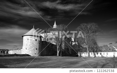 Oslo Castle. Black and white photo and retro style. Oslo Castle. Black and white photo and retro style. 122262538