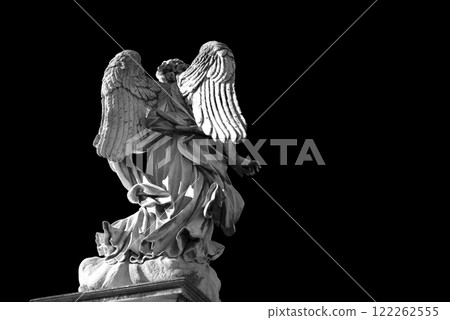 Statues on the bridge in Rome. Black and white photo 122262555