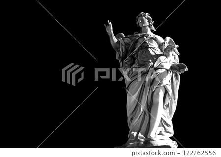 Statues on the bridge in Rome. Black and white photo 122262556