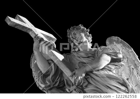 Statues on the bridge in Rome. Black and white photo Statues on the bridge in Rome. Black and white photo 122262558