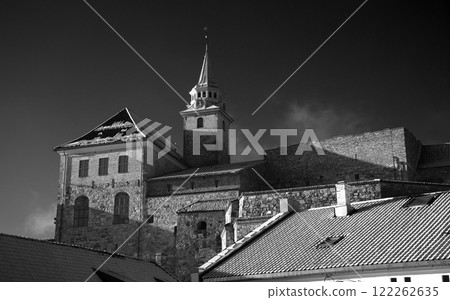 Oslo Castle. Black and white photo and retro style. 122262635