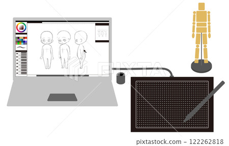 An image of drawing illustrations and manga with a laptop and a pen tablet An image of drawing illustrations and manga with a laptop and a pen tablet 122262818
