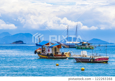 Boats ships and Boat trips Abraao beach Ilha Grande Brazil. 122263168