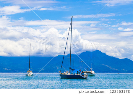 Boats ships and Boat trips Abraao beach Ilha Grande Brazil. 122263178