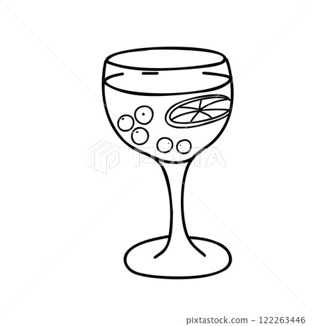 Sangria Cocktail glass with Orange and various Fruits. Hand drawn vector illustration of Spanish drink in Doodle style isolated on white background. For cocktail bar menu, logo or drink summer party Sangria Cocktail glass with Orange and various Fruits. Hand drawn vector illustration of Spanish drink in Doodle style isolated on white background. For cocktail bar menu, logo or drink summer party 122263446