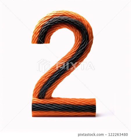 Number 2 made of rope, 3D rendering isolated on white backgrounder 2 made of rope, 3D rendering isolated on white background 122263480