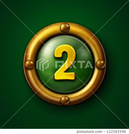 number two on the green button. 3d illustration of numbers 2 number two on the green button. 3d illustration of numbers 2 122263546