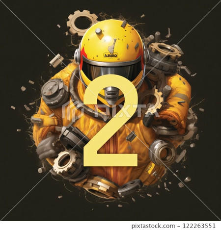 Racing helmet in the form of number 2 on a dark background 122263551