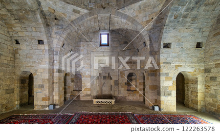 Interior view of the Shirvanshah's Palace Mausoleum showcasing architectural details in Icherisheher, Baku Interior view of the Shirvanshah's Palace Mausoleum showcasing architectural details in Icherisheher, Baku 122263578