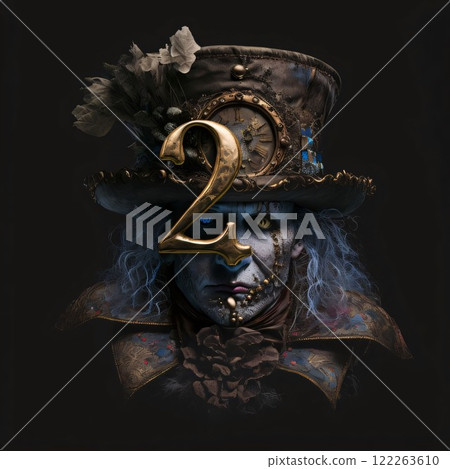 Zombie in a hat with a number two on a black background Zombie in a hat with a number two on a black background 122263610