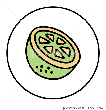 Citrus orange or lemon doodle icon hand drawn with black line and colored Citrus orange or lemon doodle icon hand drawn with black line and colored 122263767