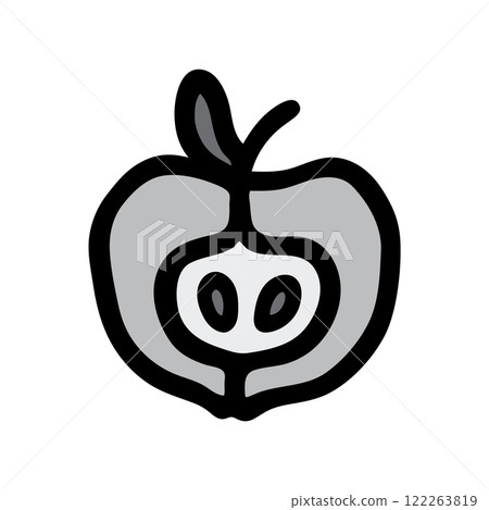 Apple half doodle icon hand drawn with black line freehand style colored grey 122263819