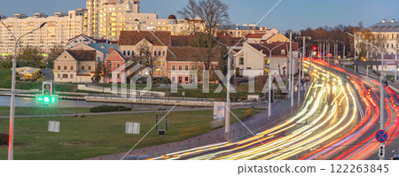 Evening Minsk. Car traffic in the city on hold. Belarus 122263845