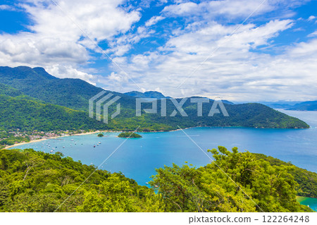 Big tropical island Ilha Grande Abraao beach panorama Brazil. Big tropical island Ilha Grande Abraao beach panorama Brazil. 122264248