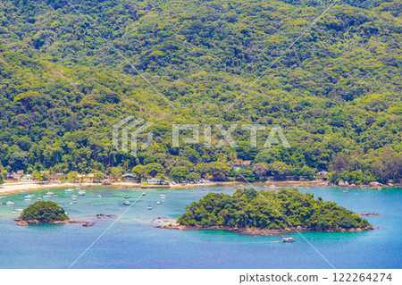 Big tropical island Ilha Grande Abraao beach panorama Brazil. 122264274