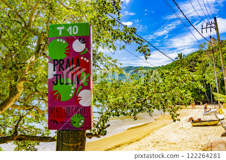 Colorful welcome sign Praia da Julia Beach Ilha Grande Brazil. 122264281