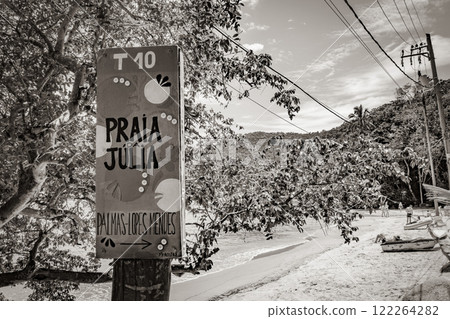 Colorful welcome sign Praia da Julia Beach Ilha Grande Brazil. 122264282