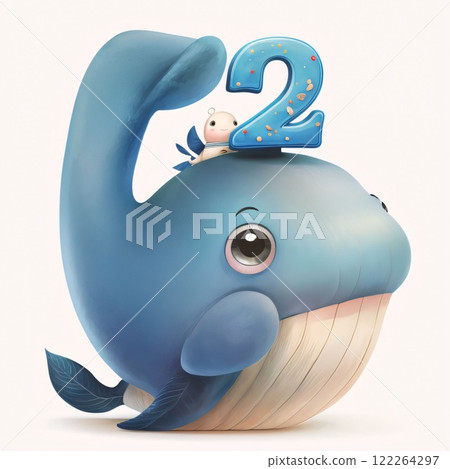 Cute cartoon whale on a white background. 3D rendering. Cute cartoon whale on a white background. 3D rendering. 122264297