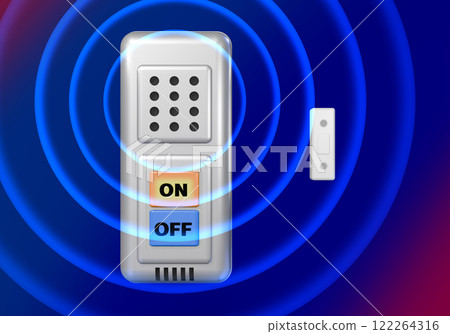 Crime prevention image (window security buzzer/window security alarm) with black background effect 122264316