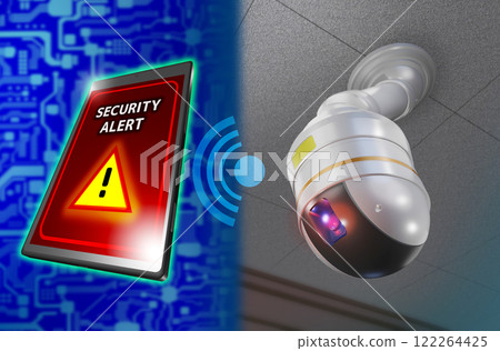 Crime prevention image (security camera/smartphone link) 3DCG Crime prevention image (security camera/smartphone link) 3DCG 122264425