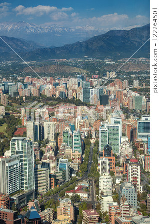 The city of Santiago in Chile surrounded by the Andes Mountains. 122264501