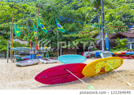 Colorful Surfboards brazilian flag Ilha Grande Rio de Janeiro Brazil. 122264646