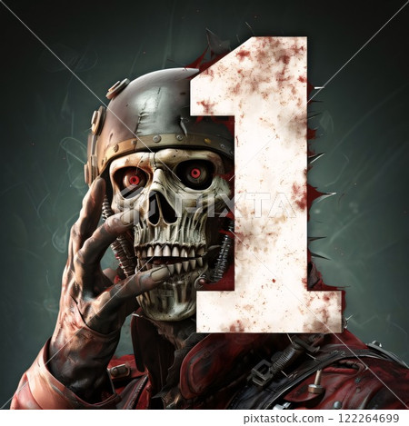 Zombie with number one on dark background. Halloween concept. 3D Rendering 122264699