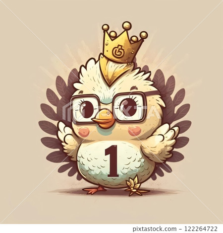 Cute cartoon owl with a crown and glasses. Vector illustration. 122264722