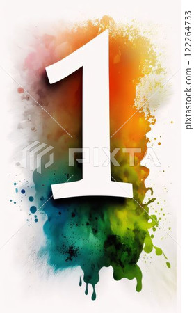 Number one on abstract colorful watercolor splash background. Digital illustration. Number one on abstract colorful watercolor splash background. Digital illustration. 122264733