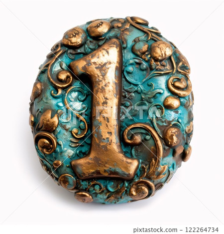 Bronze letter I in the shape of a circle on a white background 122264734