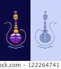 Colorful smoky hookah, hand-drawn vector illustration, logo design. 122264741