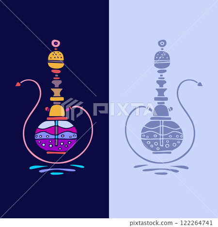 Colorful smoky hookah, hand-drawn vector illustration, logo design. 122264741