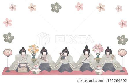 五樂師與水彩桃花相框（女兒節插畫素材） 122264802