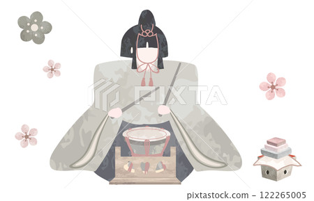 Illustration material of five musicians (drums) drawn in watercolor 122265005