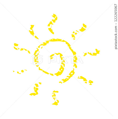 Hand-drawn crayon sun illustration in yellow, playful vector design for children's art, abstract, creative and fun 122265067