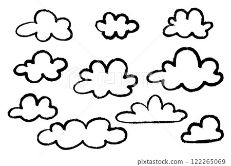 Hand drawn grunge clouds set collection. Various brush cloud vector sketch 122265069