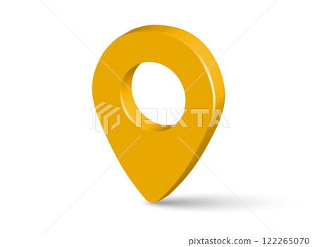 3D Yellow Location Pin Icon - Realistic Map Marker for Navigation, Travel, Business, GPS, Tourism Design Projects 122265070