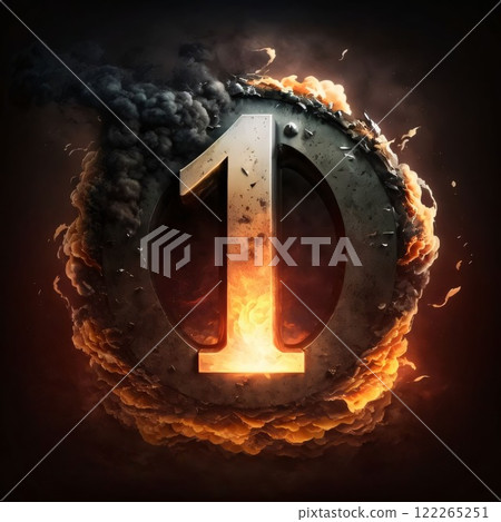 Burning number one with smoke and fire effect, 3D rendering Burning number one with smoke and fire effect, 3D rendering 122265251