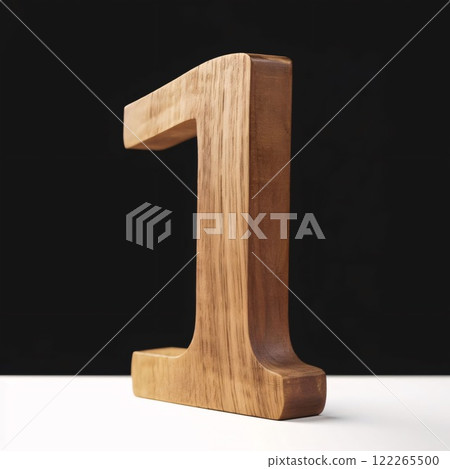 Wooden number 1 isolated on black background. 3d rendering. Wooden number 1 isolated on black background. 3d rendering. 122265500