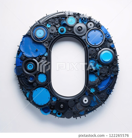 Letter 0 made of blue and black gears on a white background. Letter 0 made of blue and black gears on a white background. 122265576