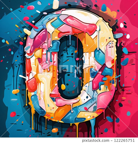 Colorful 3d letter 0, graffiti style font. Vector illustration 122265751