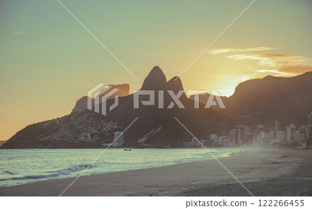 sunset on the beach in Rio de Janeiro.  retro style 122266455