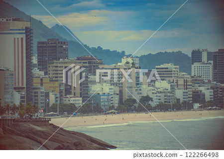 Rio de Janeiro city with beach in background. Retro style Rio de Janeiro city with beach in background. Retro style 122266498