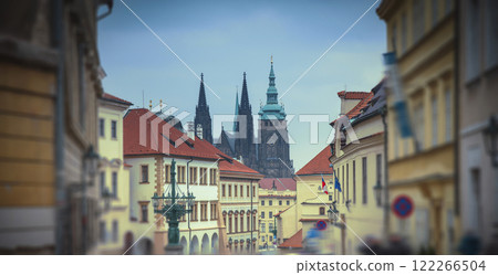 St. Vitus Cathedral in mystical Prague in foggy weather. St. Vitus Cathedral in mystical Prague in foggy weather. 122266504