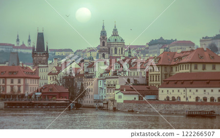 Charles Bridge in mystical Prague in foggy weather. Charles Bridge in mystical Prague in foggy weather. 122266507
