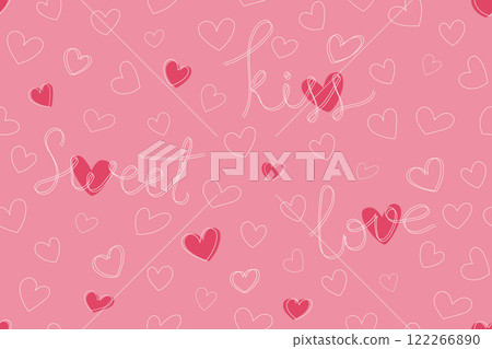 Seamless pattern with hand drawn hearts and hand written words. Cute romantic background with hearts. Romantic pattern for printing, gift wrapping. Festive background for Valentines Day Seamless pattern with hand drawn hearts and hand written words. Cute romantic background with hearts. Romantic pattern for printing, gift wrapping. Festive background for Valentines Day 122266890