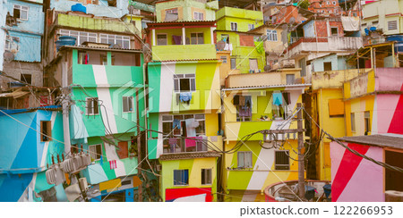 colorful houses in the Santa Marta favela in Rio. 122266953